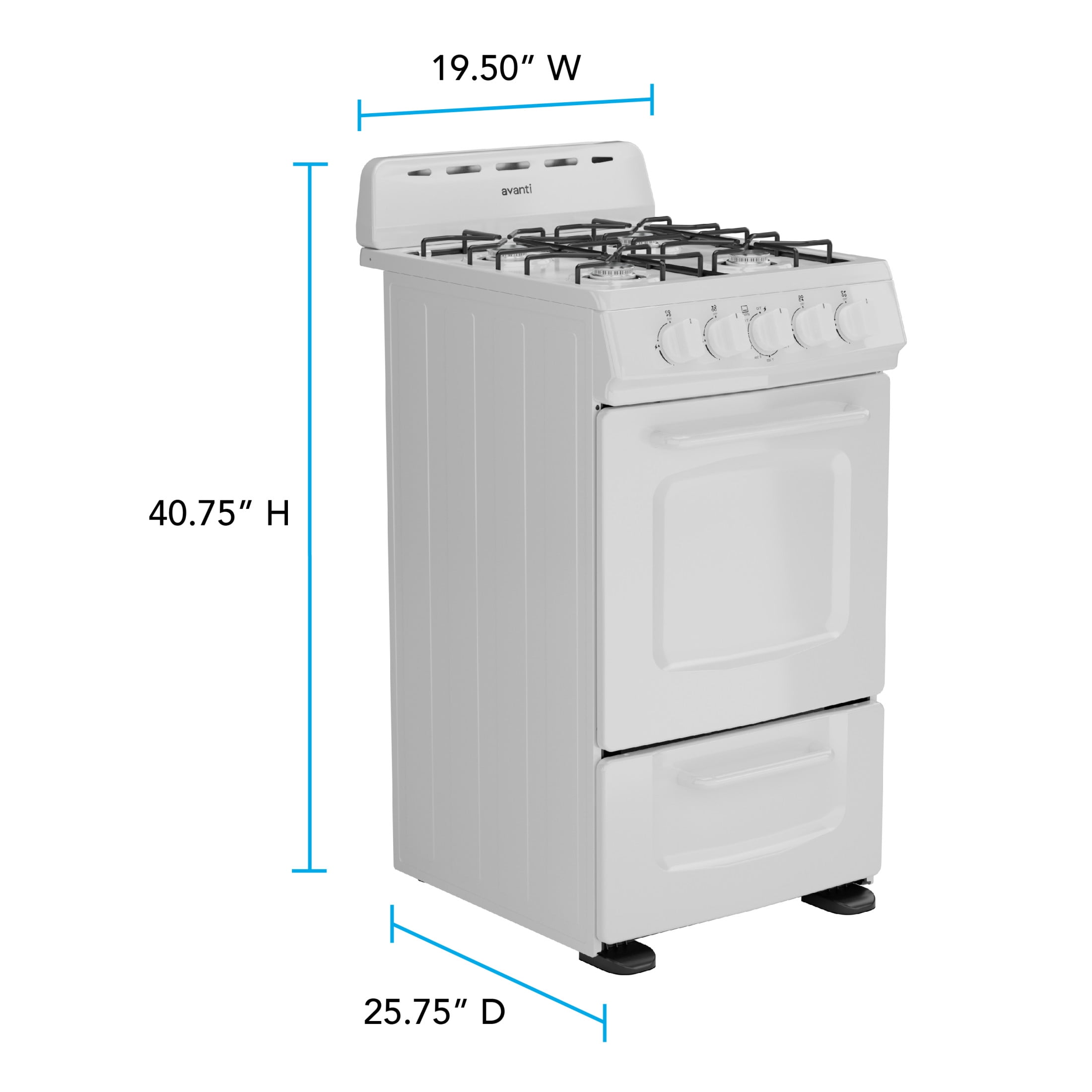 Avanti 20" Gas Range Oven with Solid Metal Door, in White (GRO20P0W)