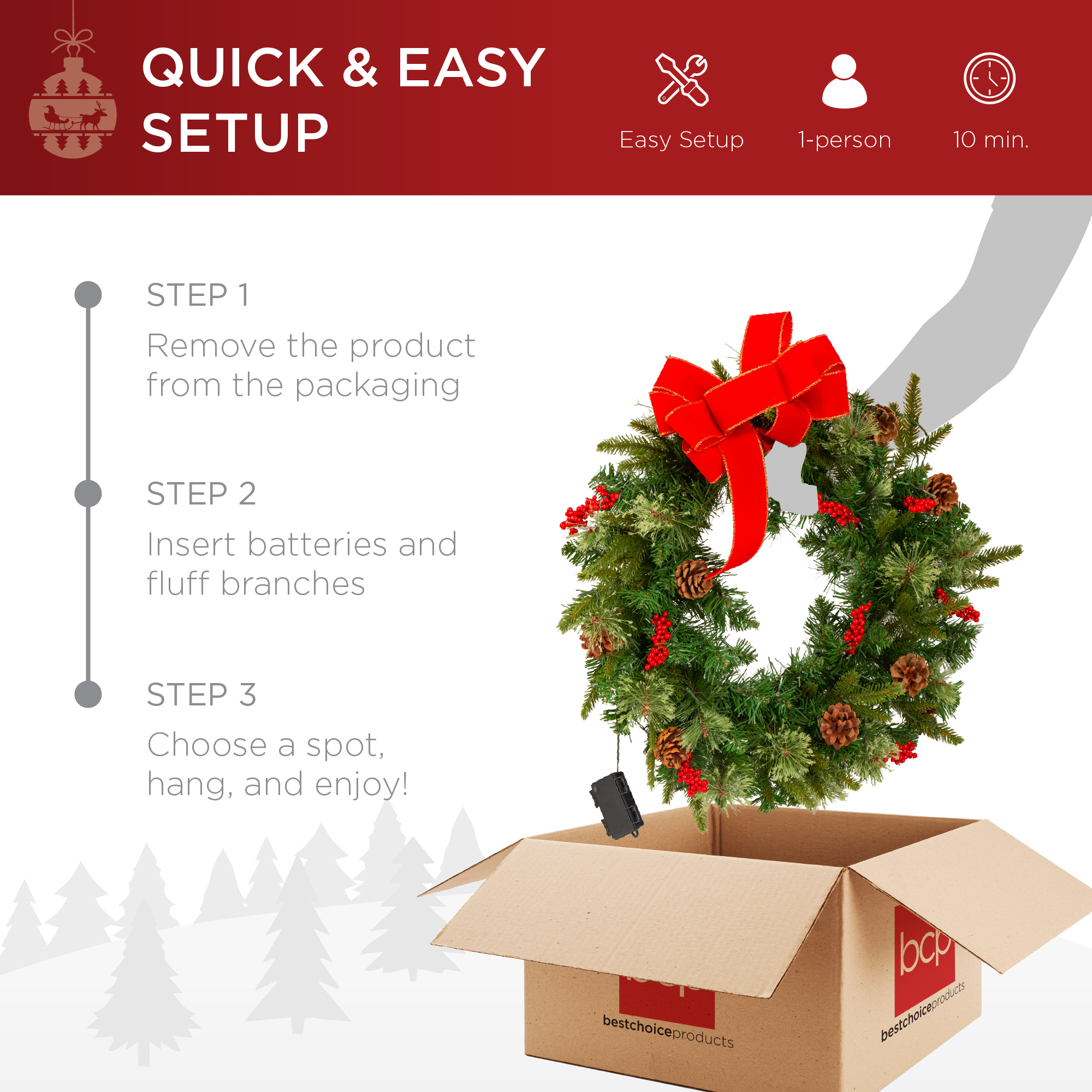 Best Choice Products 24-Inch Pre-Lit Christmas Wreath photo 5