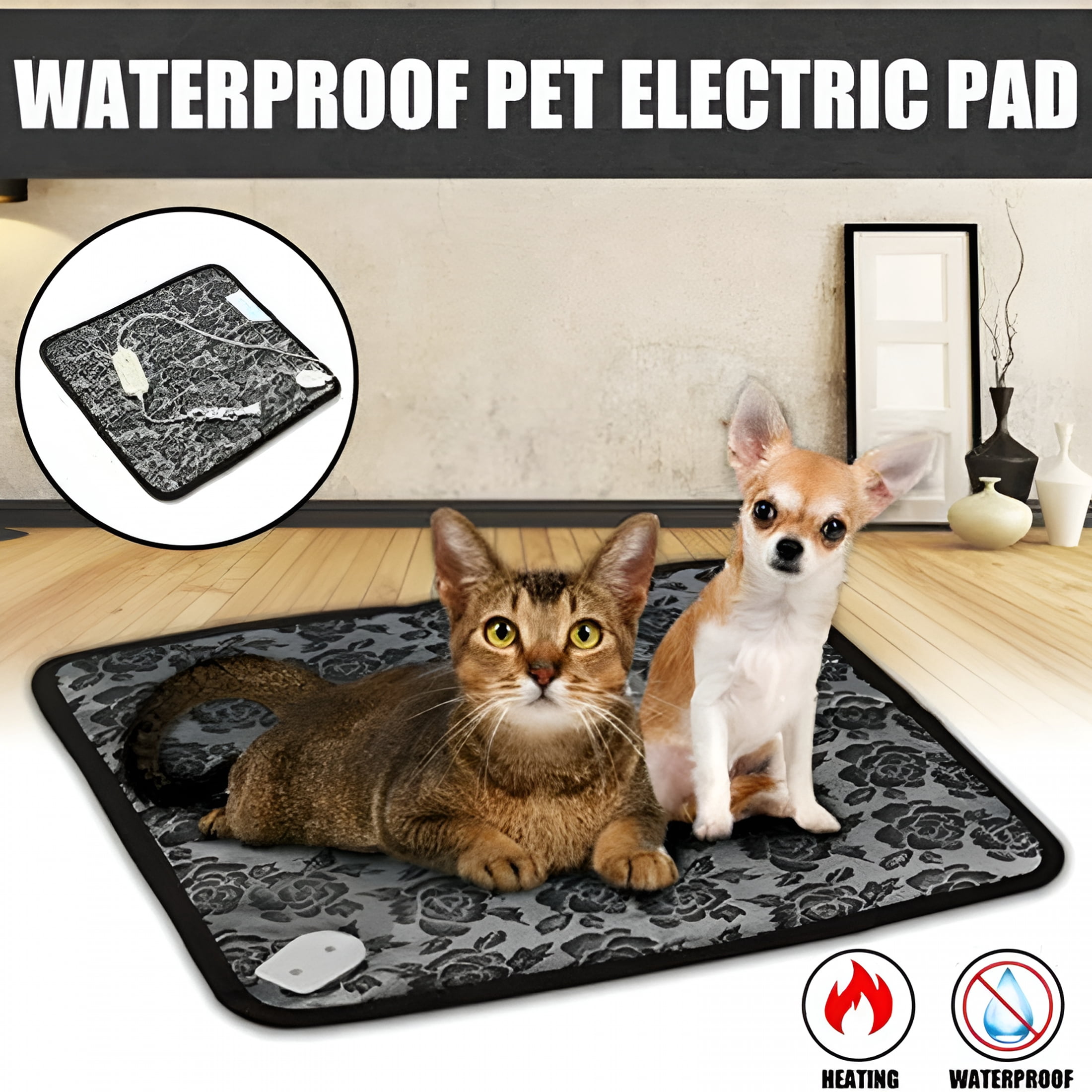 LAMIRO Cat Bed Dogs Bed Waterproof Heated Cat House for Outside Heating Pad for Dogs and Cats with Anti-Bite & Non-Slip,Winter Electric Heating Pad for Small Medium Dogs