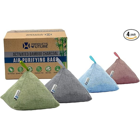 4 Pack of 200g Naturally Activated Bamboo Charcoal Air Purifying Bags | Natural Home Deodorizer Bags | Charcoal Bags Odor Absorber For Pets | Odor Eliminator & Moisture Absorber Air Freshener Bags