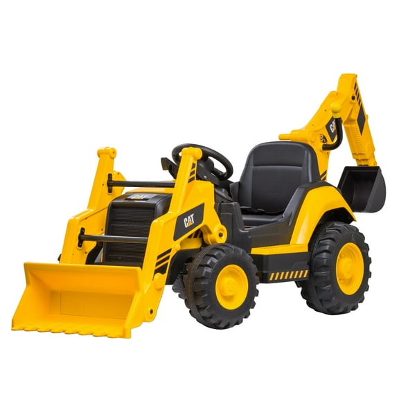 Kid Trax 12V CAT Backhoe Loader Ride-On Excavator with Working Loaders, MP3, Real Sounds, Ages 3–6