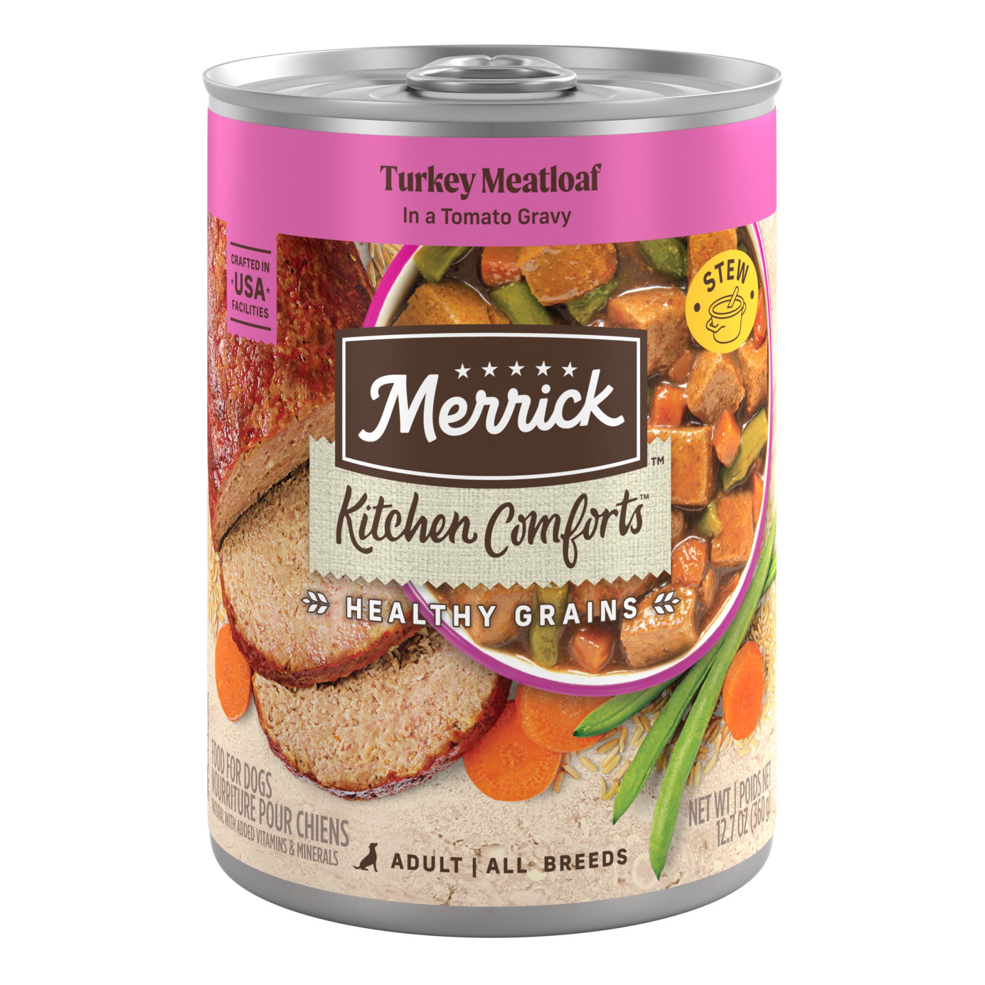 Merrick Healthy Grains Kitchen Comforts, Turkey Meatloaf in Gravy with Grains Wet Dog Food, 12.7 oz., Case of 12
