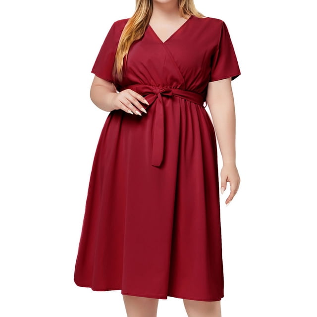 Ovzne Robes pour Femmes Robe d'Été Grande Taille Couleur Unie Col en V Manches Courtes Décontractée Fine Robe à Bretelles Robe de Printemps Manches Courtes en Liquidation