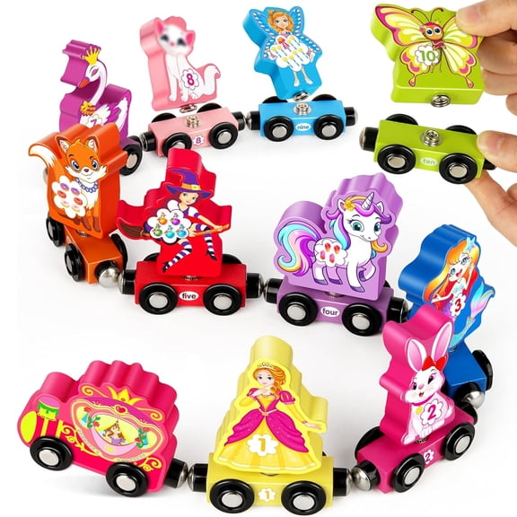 Helsort Wooden Number Train Set for Toddlers, Baby Early Learning Educational Toy, Magnetic Unicorn Trains Toys, Numbers Matching Game for Ages3-5