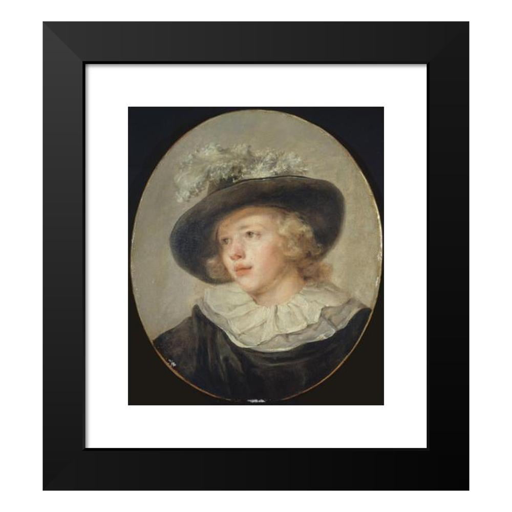 Jean-Honoré Fragonard 15x17 Black Modern Framed Museum Art Print Titled - Portrait of a Young Boy with a Feathered Hat