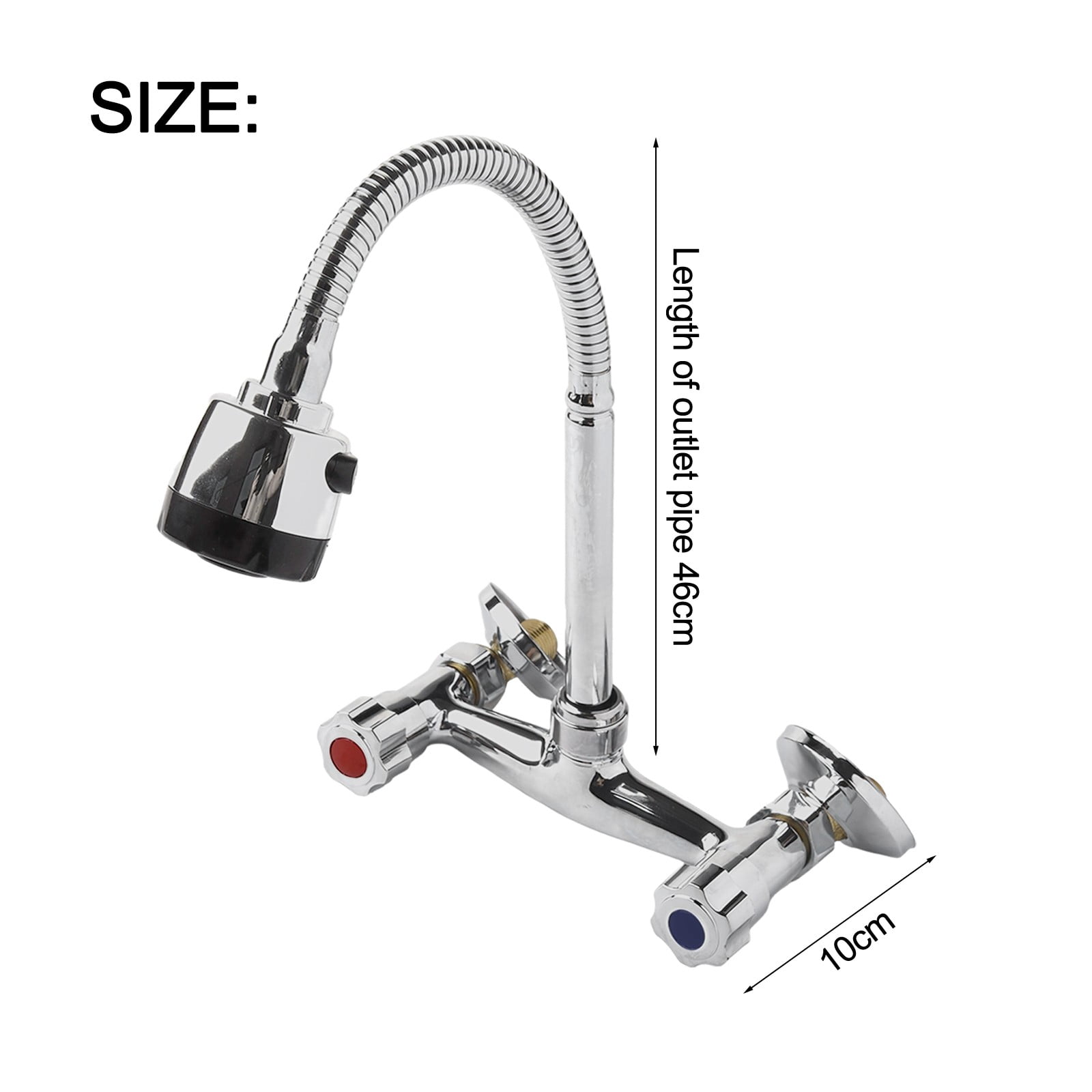 yaaqii Dual Handle Kitchen Faucet Wall-Mounted Two-Handle Sink Mixer 360° Rotatable