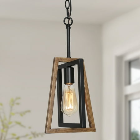 

LNC Farmhouse 1-Light Pendant Light Geometric Cage with Faux Wood Accent for Kitchen Island