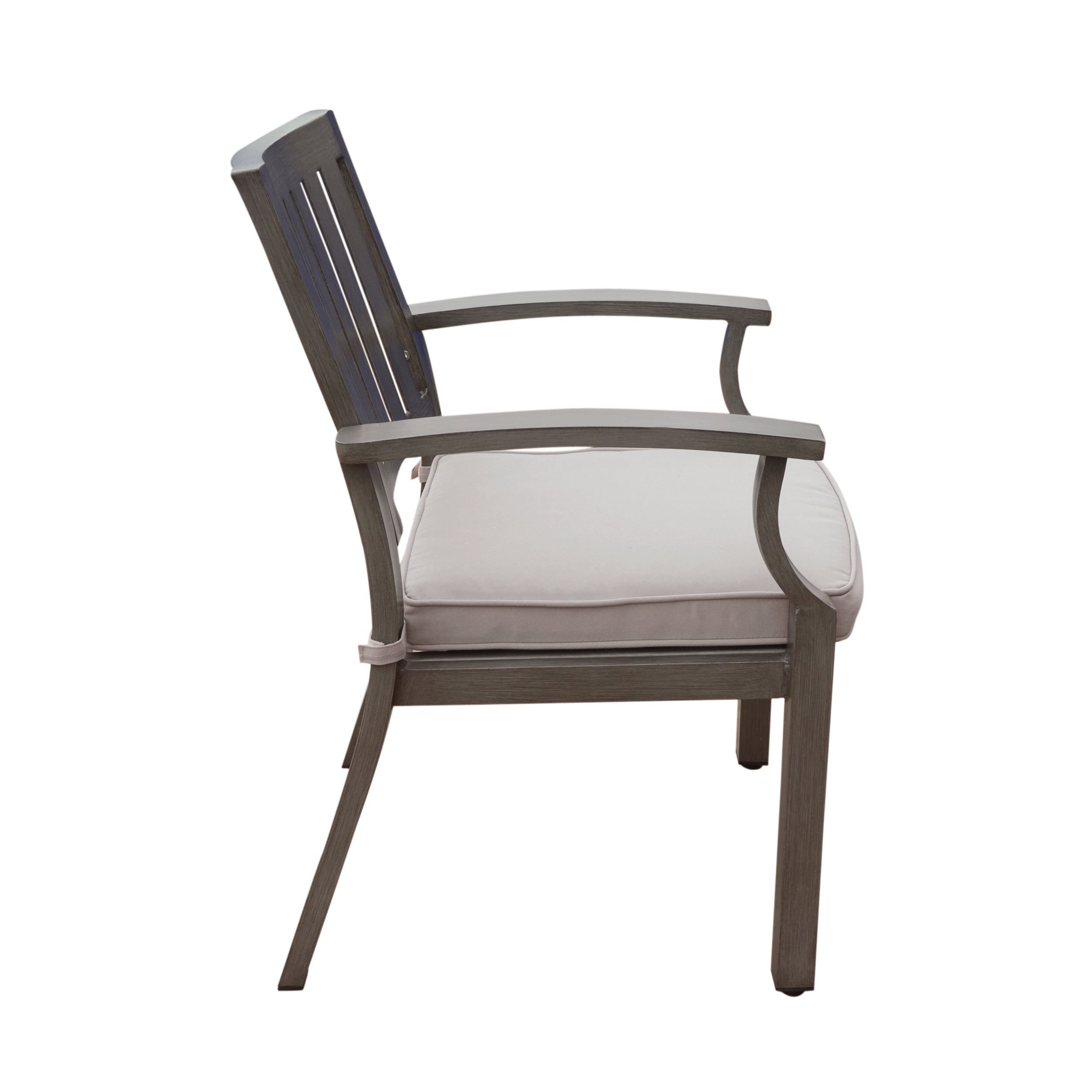 Outdoor Cushioned Dining Chair Set of 2, Acacia Wood and Metal Frame Household Seats for Patio Garden, Dark Gray and Silver