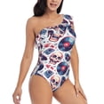 thumbnail image 3 of Cauagu record rock music Skull Print Women's Sexy One Piece Swimsuits One Shoulder Ruffle Tummy Control Bathing Suit Slimming Swimwear-Small, 3 of 6