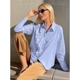 thumbnail image 4 of Womens Office Ruffle Blouse Work Shirt with Collar Elegant Tops Fashion Button Down for Women Blue L, 4 of 9