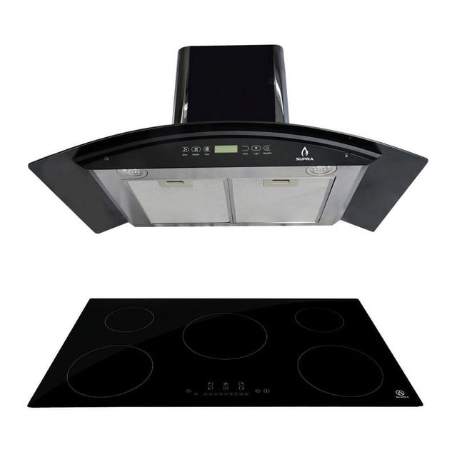 Combo parrilla y campana Supra de 87 cm en color negro PORTOFINO