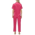 thumbnail image 5 of felwors Silk Satin Pajamas Set Women Short Sleeve Sleepwear Soft Button Down Loungewear Pjs Set Hot Pink, XL, 5 of 8