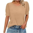 thumbnail image 3 of Zedker Tops for Women 2025 Short Sleeve Shirts Dressy Casual Crew Neck T shirts Fashion Loose Fit Tops Khaki S, 3 of 8