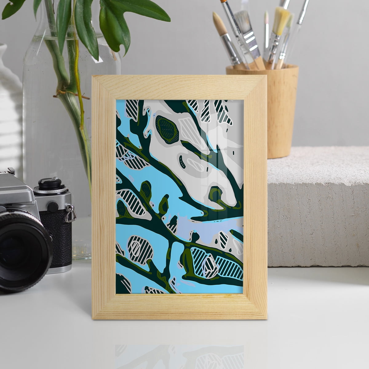 Abstract Tree Limbs I -Framed Print w/glass-Natural Wood