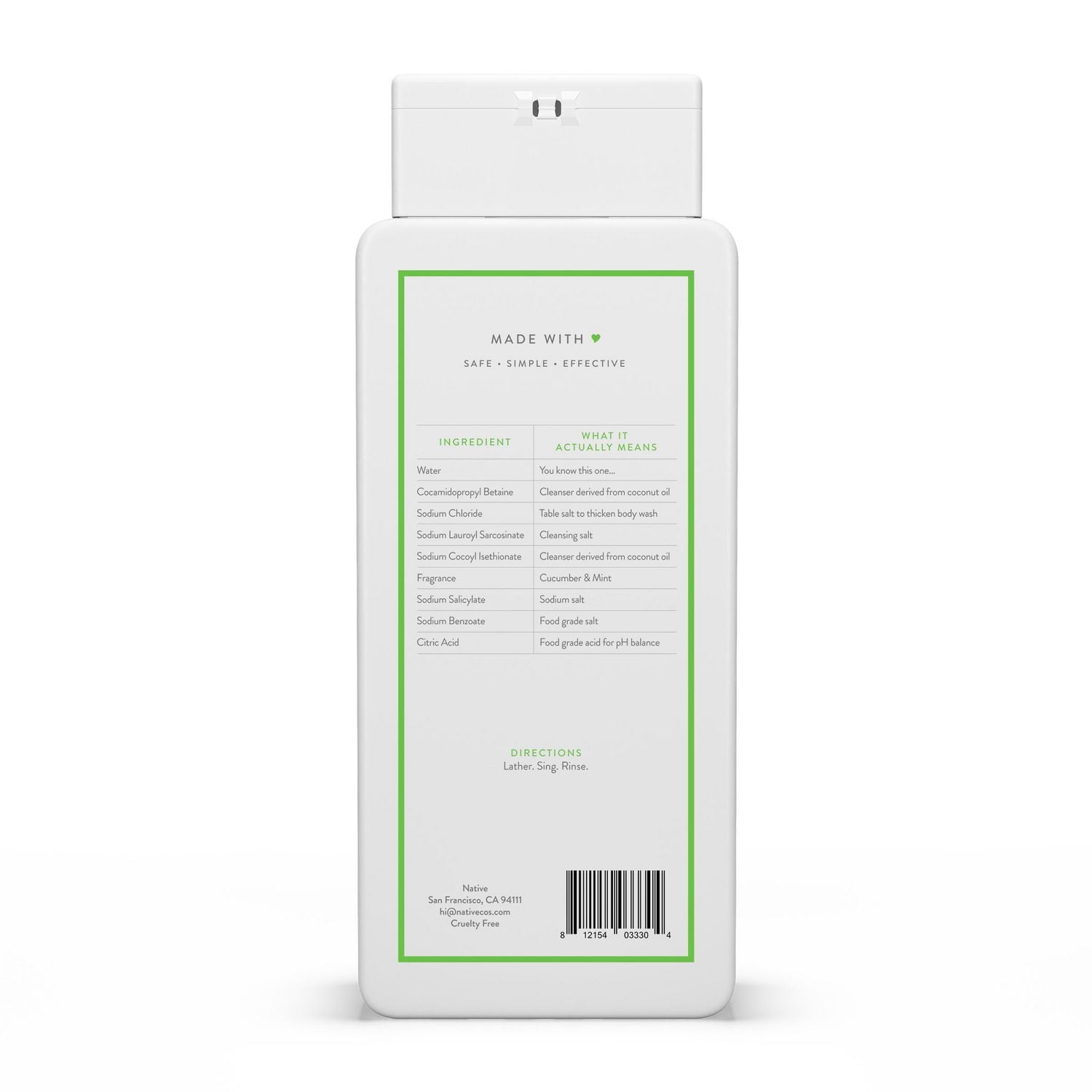 Native Natural Body Wash, Cucumber & Mint, Sulfate Free, Paraben Free, 532 mL