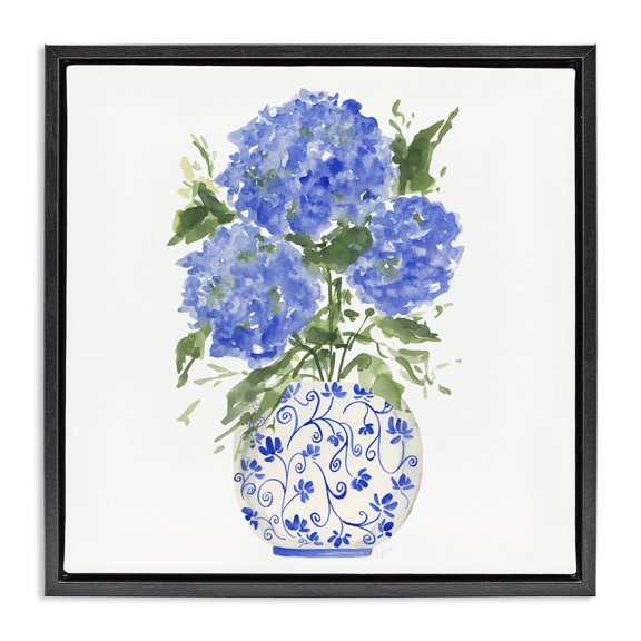 Stupell Industries Farmhouse Hydrangea Trio in Vase Black Floating Frame Canvas Art, 18 x 18, by Lucille Price