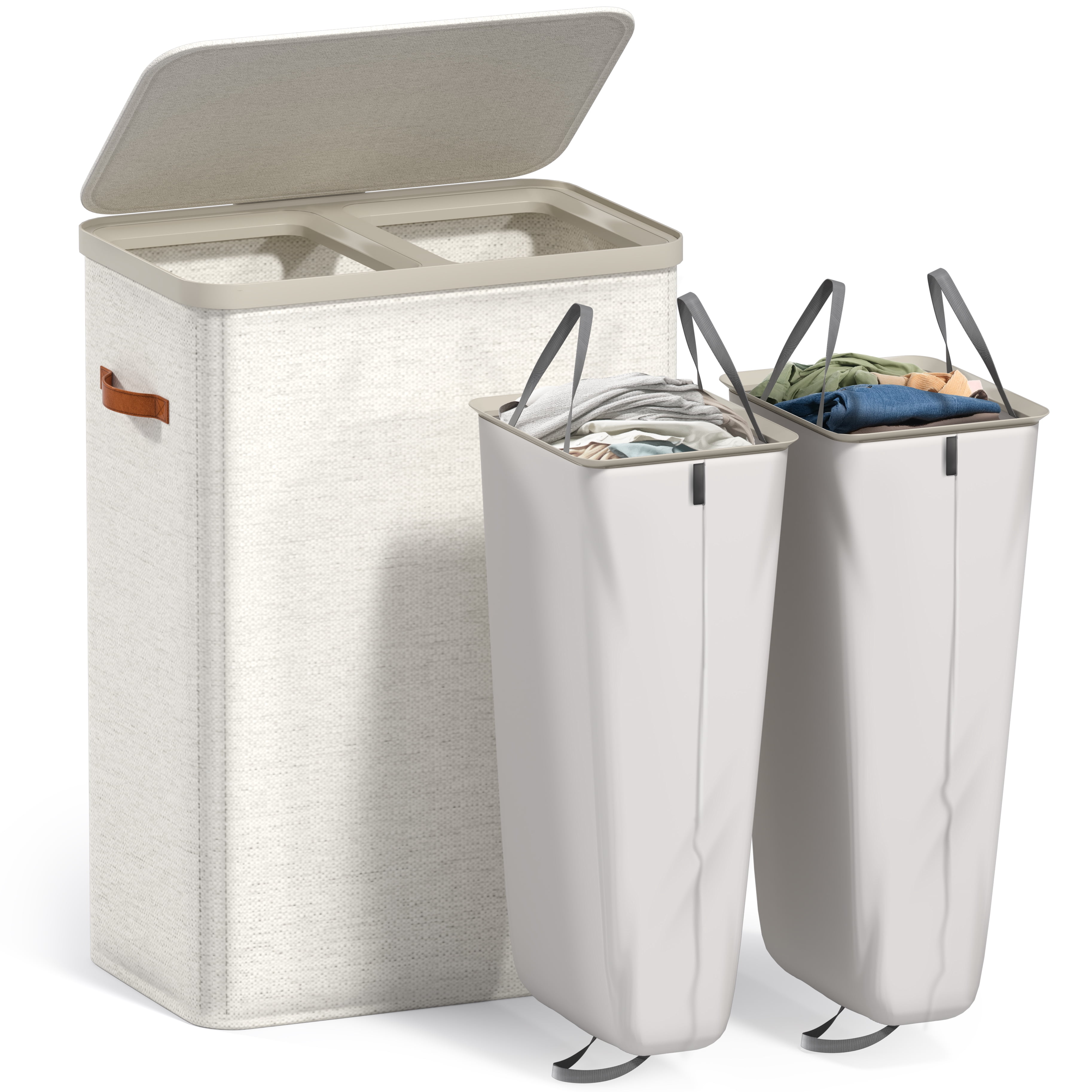 Sorbus Collapsible Fabric Laundry Hamper with Removable Bag, 2 Compartment, Beige
