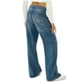 thumbnail image 5 of RQYYD Women Mid Waisted Bootcut Jeans Zip Stretchy Slim Casual Double Button Flare Denim Pains with Distressed Pocket, 5 of 6