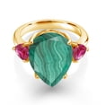 thumbnail image 2 of Gem Stone King 10.86 Ct Green Malachite Red Created Ruby 18K Yellow Gold Plated Silver Ring (Size 6), 2 of 5