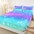 thumbnail image 5 of Manfei Cartoon Rainbow King Sheets, Ink Stars Galaxy Bedding, Blue Purple, 4 Pieces, 1 Flat Sheet, 1 Fitted Sheet and 2 Pillowcases, 5 of 6