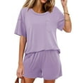 thumbnail image 2 of cfhntfmh Lounge Sets for Women Summer Baggy Half Sleeve Crewneck Shirts with Pockets Wide Leg Shorts 2 Piece Outfits, 2 of 7