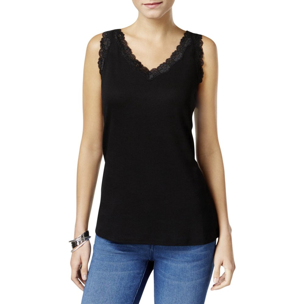 Karen Scott Karen Scott Womens LaceTrim VNeck Tank Top Walmart