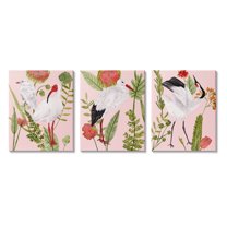 Stupell Industries Crane Bird Pink Botanicals Graphic Art Gallery Wrapped Canvas Print Wall Art, Set of 3, Design by Melissa Wang