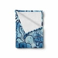 thumbnail image 2 of Urban Graffiti Soft Flannel Fleece Throw Blanket, Xenomorph Alien and Skull on Aquatic Shaded Street Art, Cozy Plush for Indoor and Outdoor Use, 70" x 90", Navy Blue and Pale Blue, by Ambesonne, 2 of 6