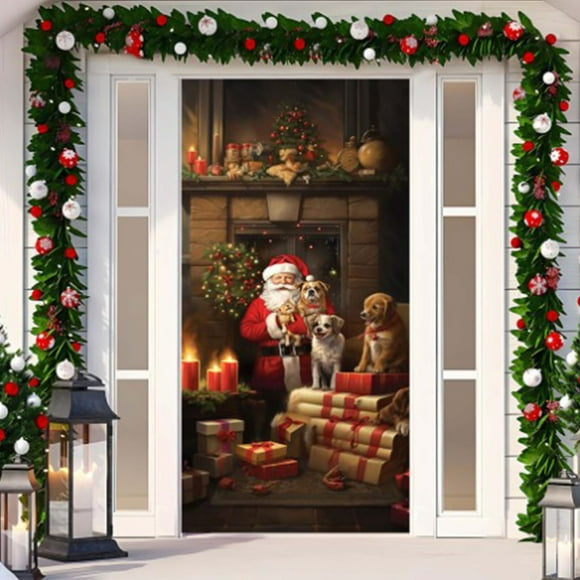 Decoración navideña para puerta de entrada 2024, cubiertas navideñas para puertas, adornos navideños vintage para puertas, 12 opciones