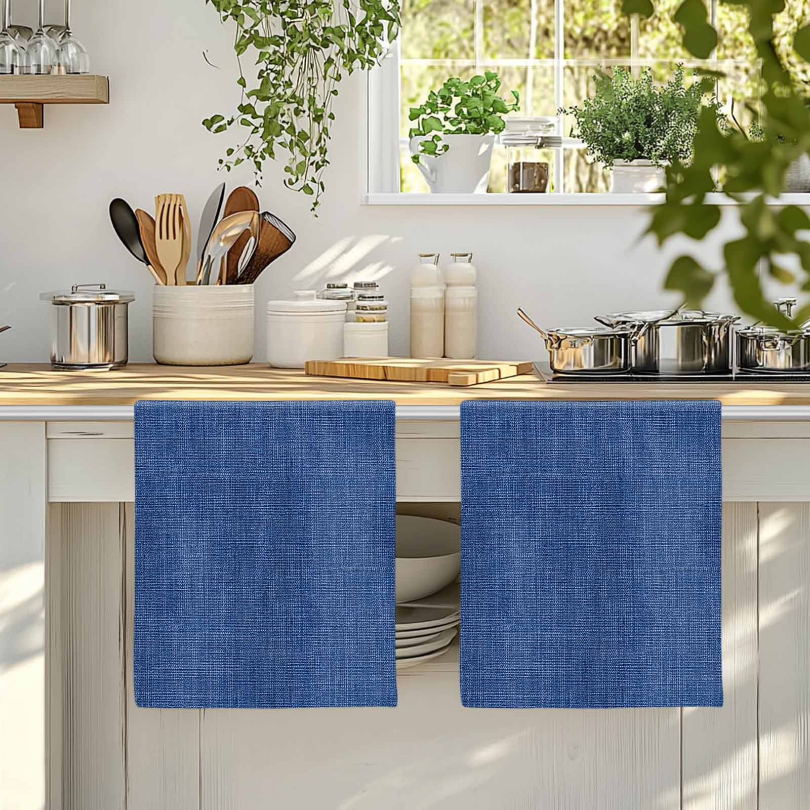 Navy Blue Kitchen Towels Set of 4, Vintage Country Monochrome Farmhouse Soft Microfiber Dish Towels, Absorbent Quick-Dry Washable Dishcloths for Kitchen Cleaning, Drying Dishes, 18x28 Inches