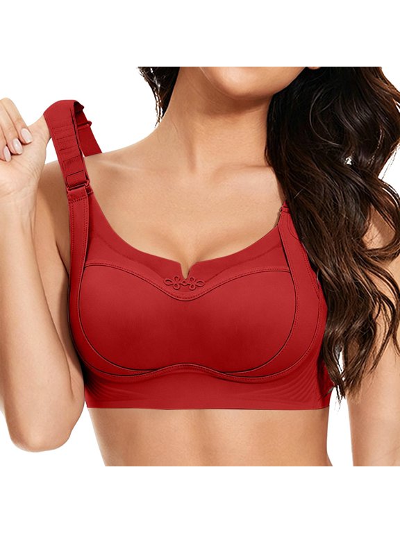 Custom Bust Shaping Bra Powerful Lifting & Shaping Bra, Full Coverage Bras for Women Wireless No Underwire, Everyday T Shirt Bra with Side Smoothing Panels, Red,44