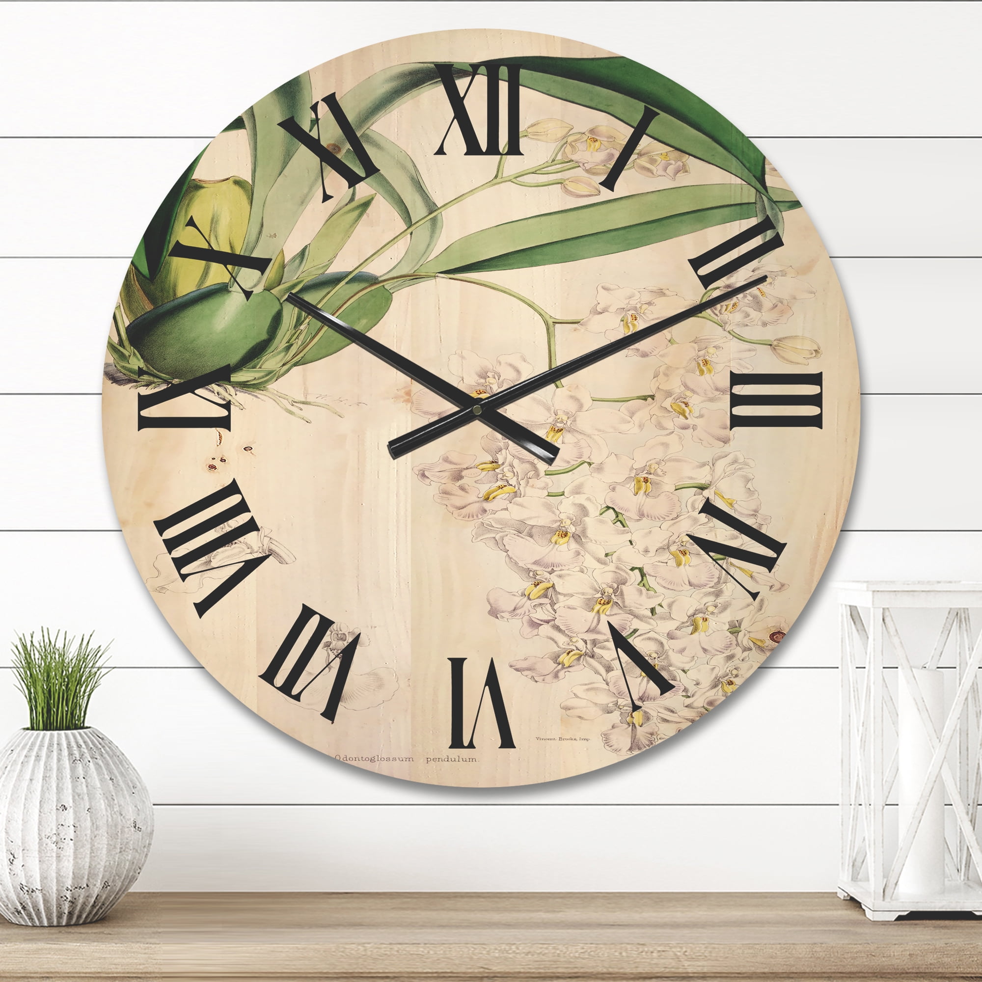 Designart 'Ancient White Orchid II' Traditional Wood Wall Clock