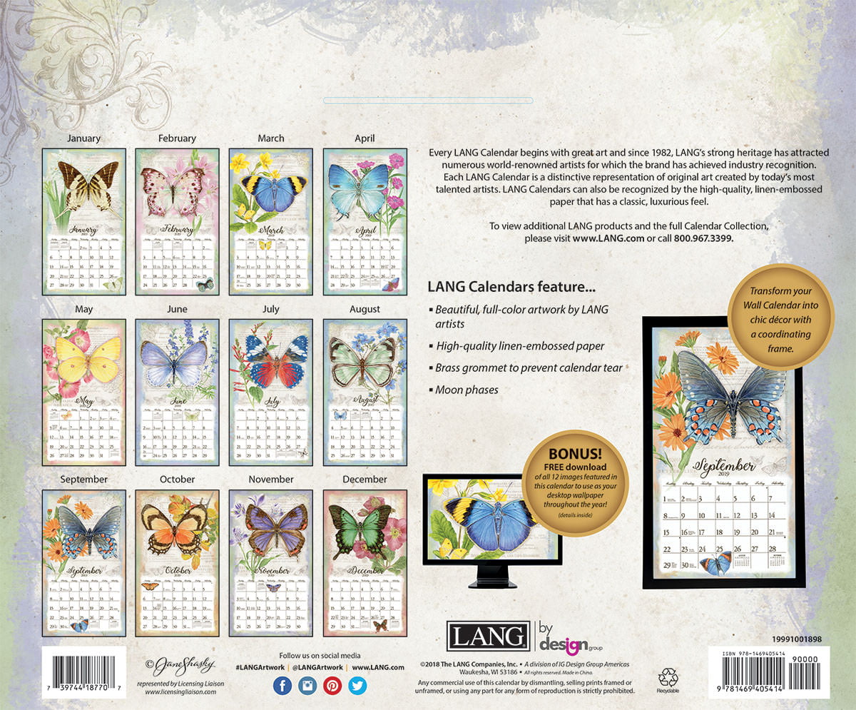 2019 Butterflies Monthly Calendar Mini 5.6x5.3 Inch Mini Small Wall Calendar 