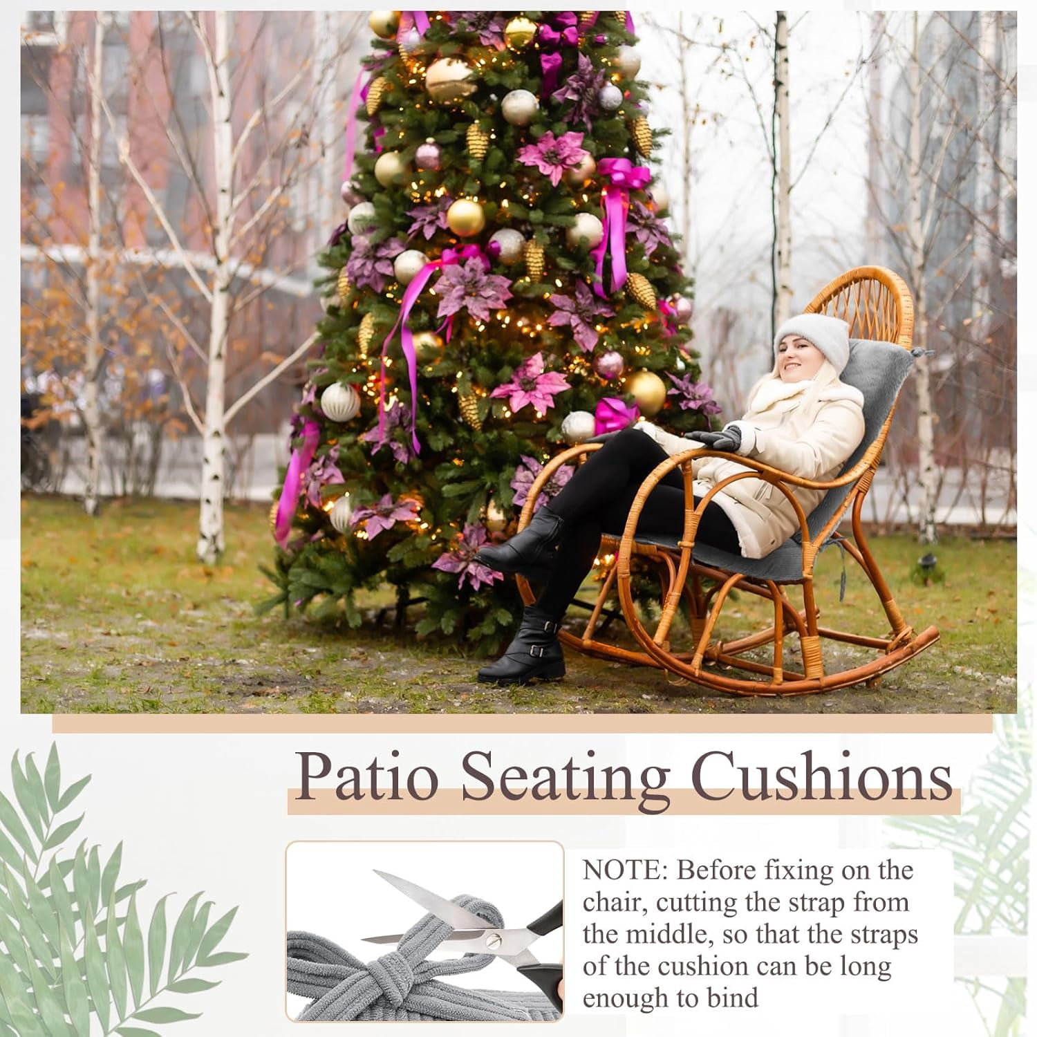 4 Set Outdoor Patio Chair Cushions Corduroy Seat High Back Tufted Pillow Replacement Rocking Patio Chair Pads for Outdoor Indoor Home Office (Gray)