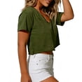 thumbnail image 5 of hotojiny Womens off the Shoulder Tops Oversized T-Shirts V Neck Short Sleeve Cropped Tees Summer Casual Spring Clothes, 5 of 6