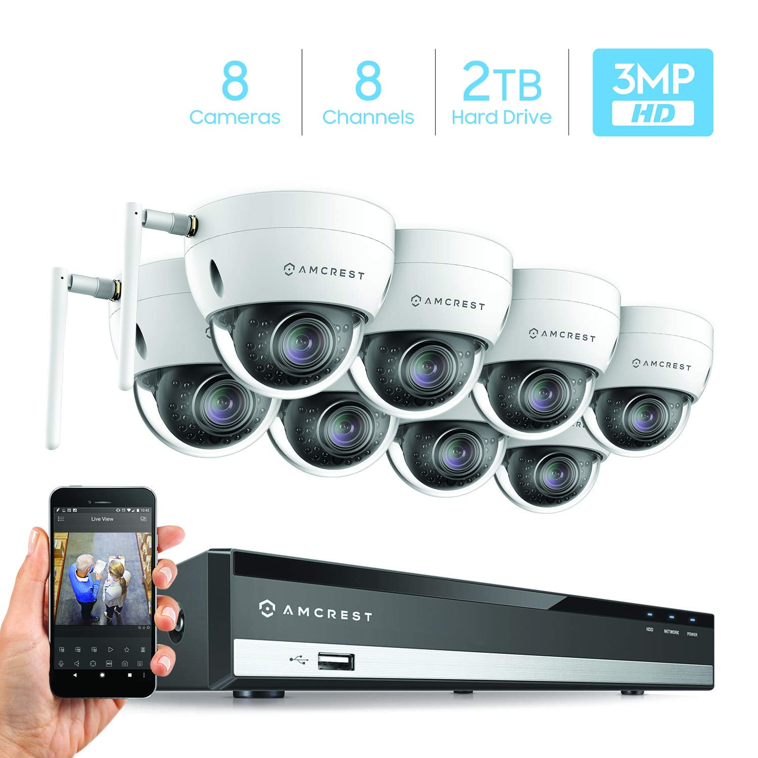 Amcrest 3MP Security Camera System w/ 4K 8CH NVR, (8) x 3 ...