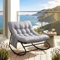 thumbnail image 2 of Pirecart Outdoor Papasan Rocking Chair, Lounge Chair with Cushion & Side Pocket, Metal Frame, Patio Rocker Chair for Balcony Backyard, Gray, 2 of 13
