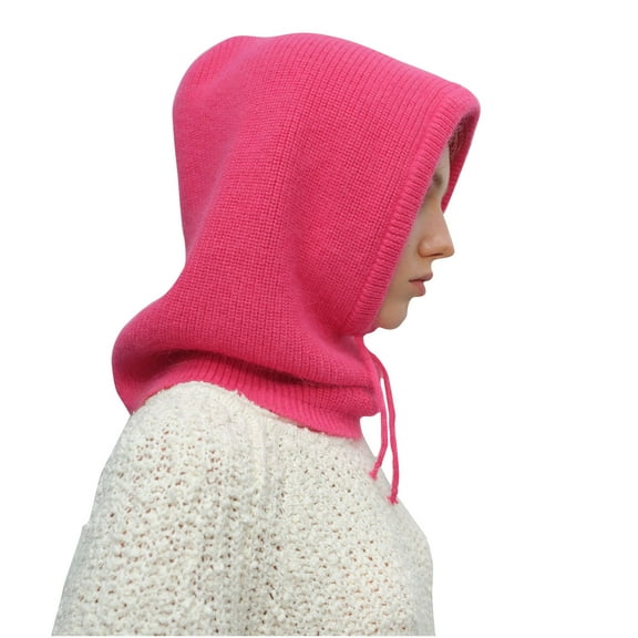 ZQUUVOU Hooded Scarf Hat Knitsolid Color Drawstring Balaclava Hat Hot Pink