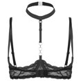 thumbnail image 2 of Aislor Womens Sheer Floral Lace 1/4 Cup Bras Halter Lingerie Bra Tops Underwired Bra Black XXL, 2 of 5