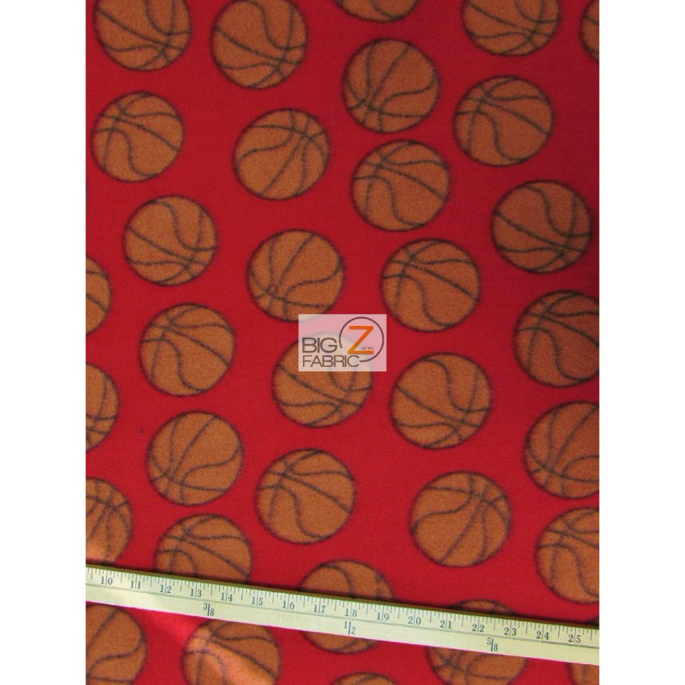 Fleece Printed Fabric Sports Basketball / Red / Sold By The Yard