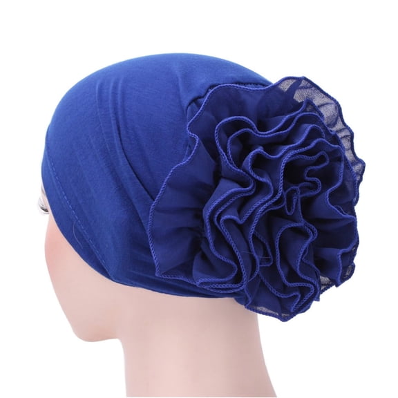 Fgnfyis Women Flower Ruffle Cancer Chemo Hat Beanie Scarf Head Wrap Cap Baseball Caps Dark Blue