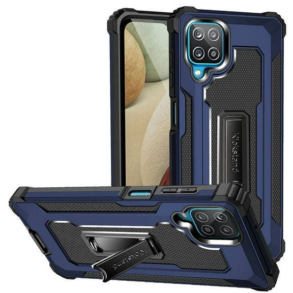 Samsung Galaxy A12 Case, Rosebono Hybrid Slim Colorful Armor Shockproof Impact Resistant Protective Cover Case With Kickstand For Samsung Galaxy A12 (Blue)