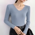 thumbnail image 7 of HAPIMO Women's Stretch Knit Tops Slim Fit Cropped Shirts Lightweight Casual Workout Blouses Long Sleeve V Neck Pullover Tops Blue Free Size, 7 of 7