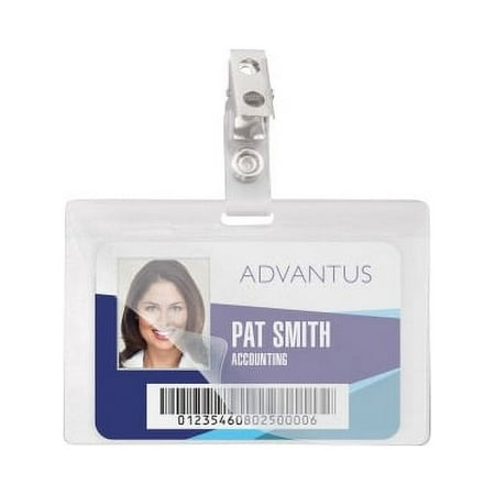 UPC: 0091141971014 | Advantus Strap Clip Self-laminating Badge Holders Support 3.50  x 2.25  Media – Horizontal – 4  x 2.9  x – 25 / Pack – Clear