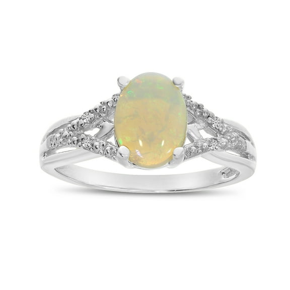 10k White Gold Oval Opal And Diamond Ring
