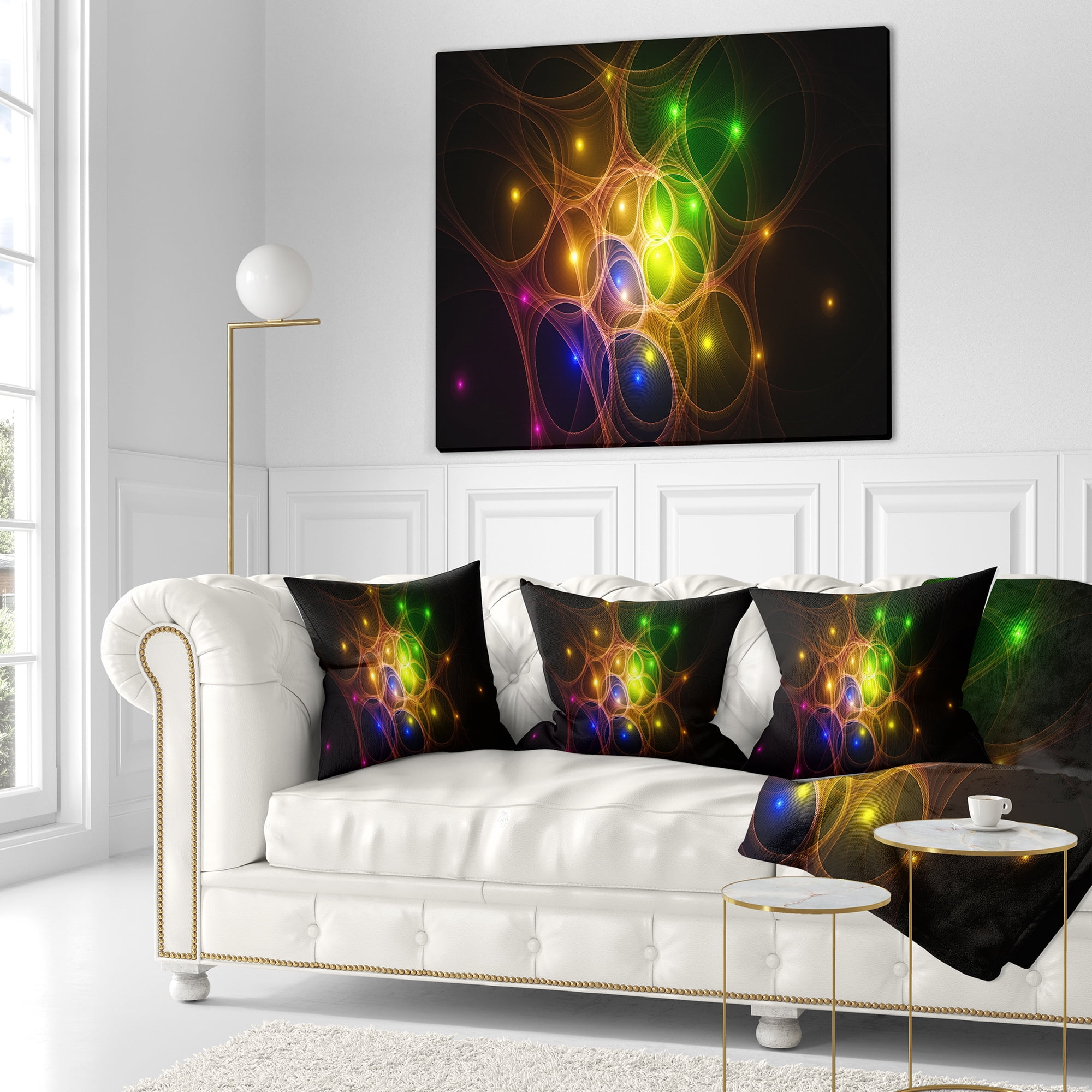 Designart Yellow Fractal Space Circles - Abstract Throw Pillow - 16x16