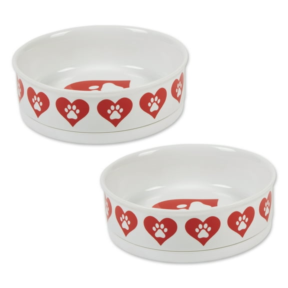 DII Pet Bowl Heart Paw, Large 7.5Dx2.4H (Set of 2)