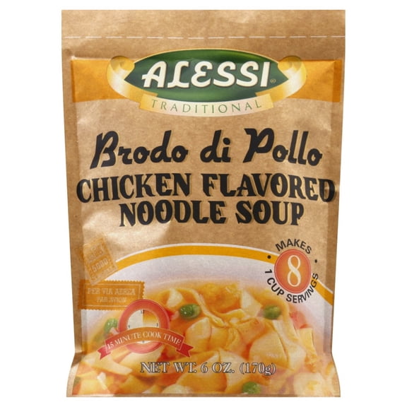 Alessi Autentico Premium Chicken Noodle Soup Mix, Traditional Italian Brodo Di Pollo Flavor, 6 oz packs, 6 count