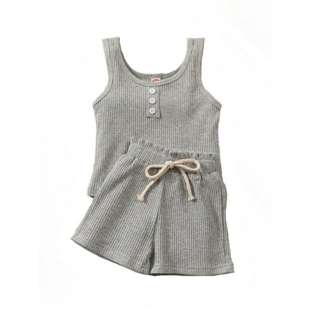 

One Opening Toddler Summer Tracksuit O-Neck Vest Elastic Waist Shorts