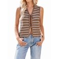 thumbnail image 3 of Women'S 2025 Summer Trendy Crochet Knit V Neck Sleeveless Tie Front Striped Sweater Vests Beach Outfits Light Brown L, 3 of 9